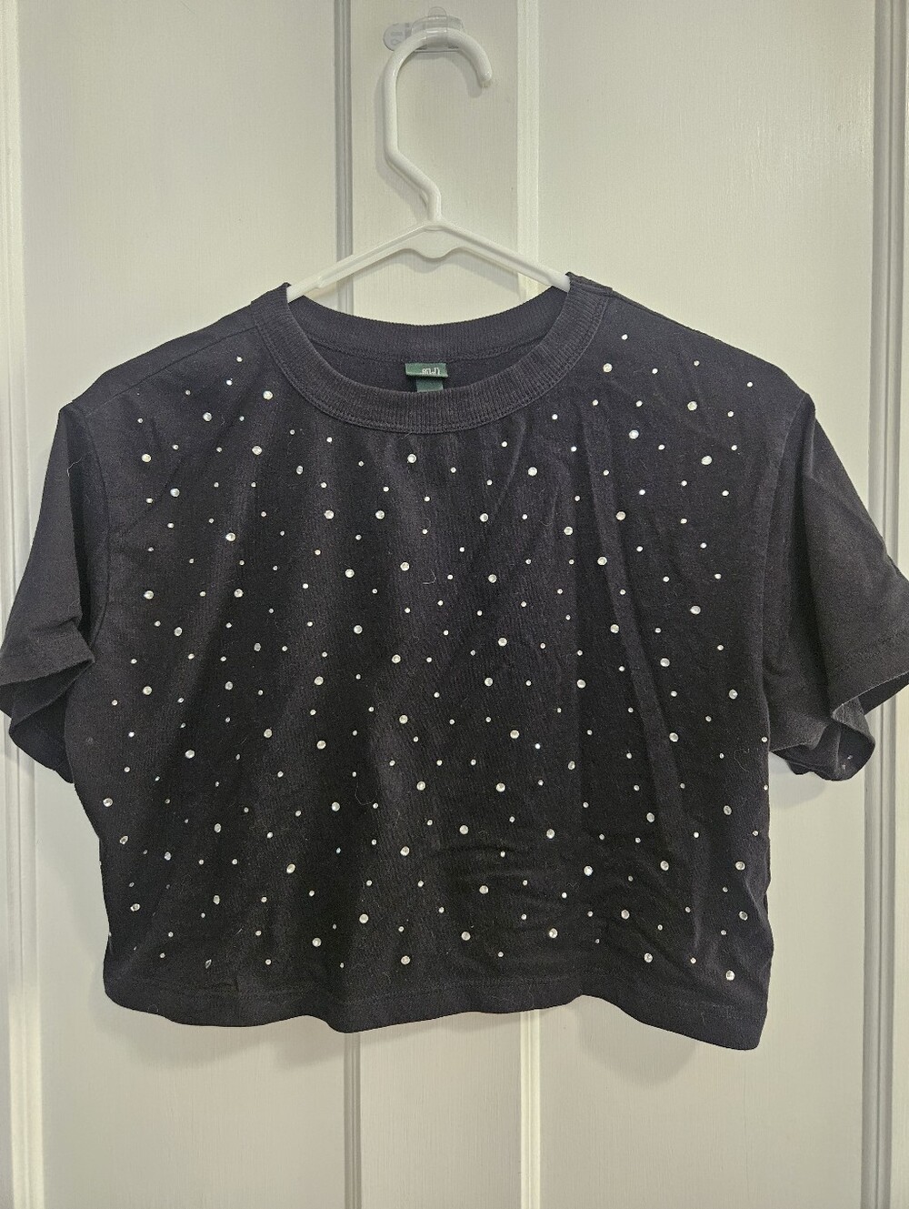 wild fable Black Cropped Tee with Rhinestones